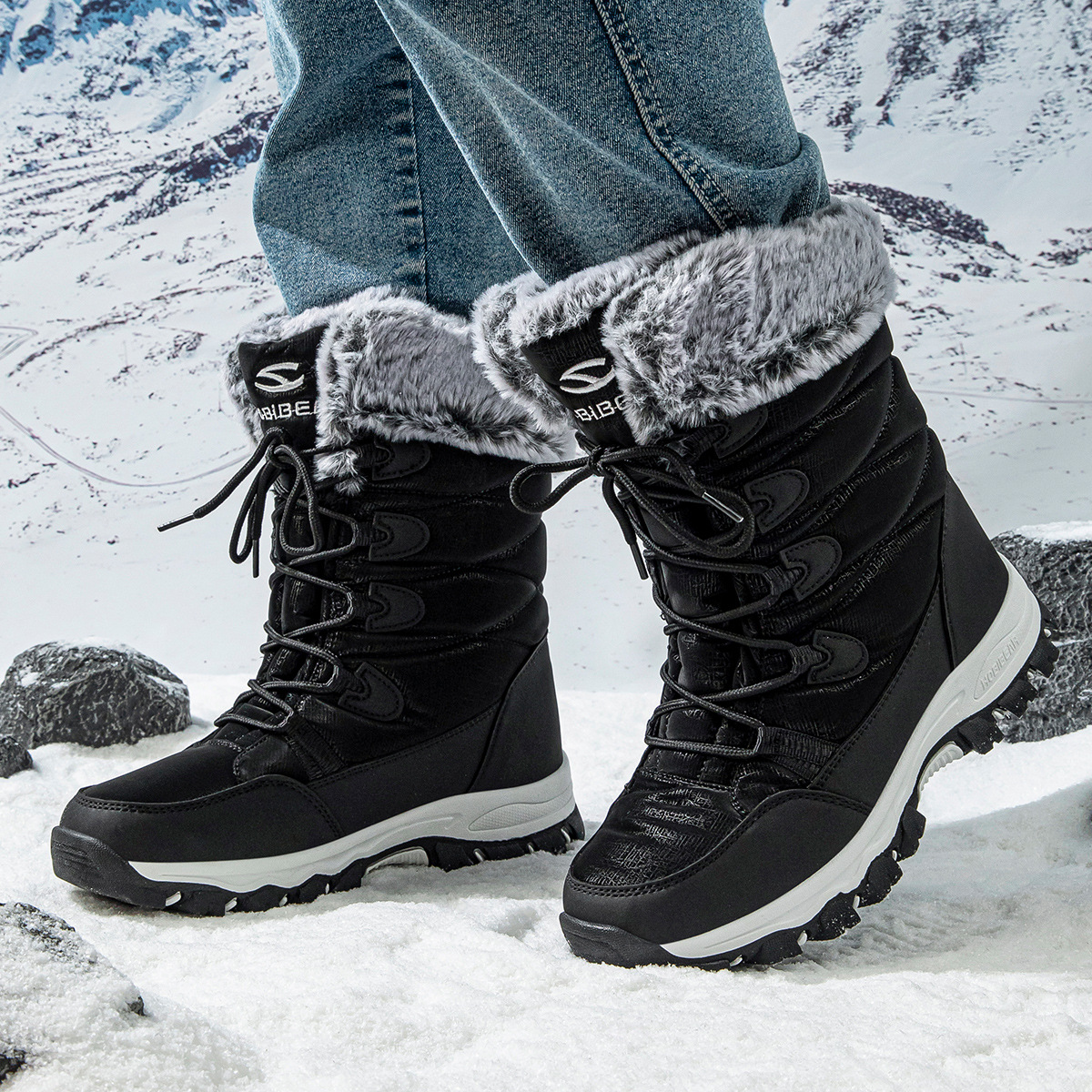 HOBIBEAR invierno botas de nieve para adultos botas de algodón de felpa para hombres y mujeres botas de esquí con cordones de moda entrega de una pieza
