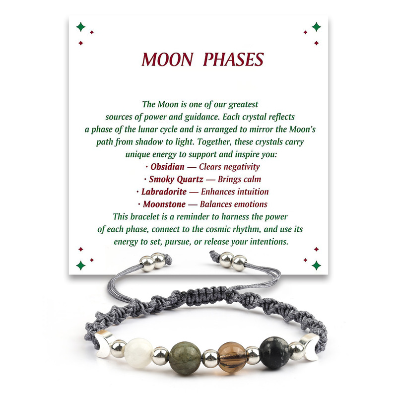 Moon Phase Crystal Bracelet Healing Gift Natural Stone Beaded Moonstone Handmade Woven Bracelet Moon Phase Woven Bracelet