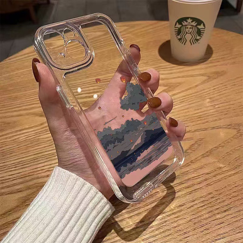 Hill Lantern para iphone16promax funda para teléfono móvil transparente Apple 15 anti-caída 14pro Japón y Corea 13/12
