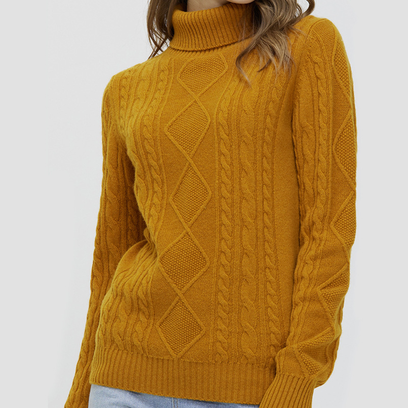 Suéter de lana para mujer, otoño e invierno, jersey de cuello alto, talla grande, grueso, sencillo y versátil, suéter con patrón trenzado, estilo británico.