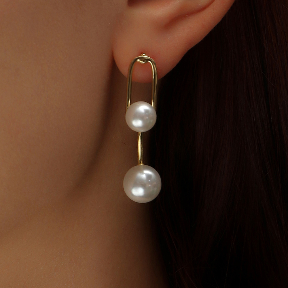 Fashion Simple Geometric Inlaid Pearl Alloy Drop Earrings display picture 1