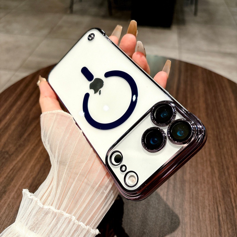 电镀无边框适用苹果17Promax手机壳超薄内置磁吸iPhone16透明护套|undefined