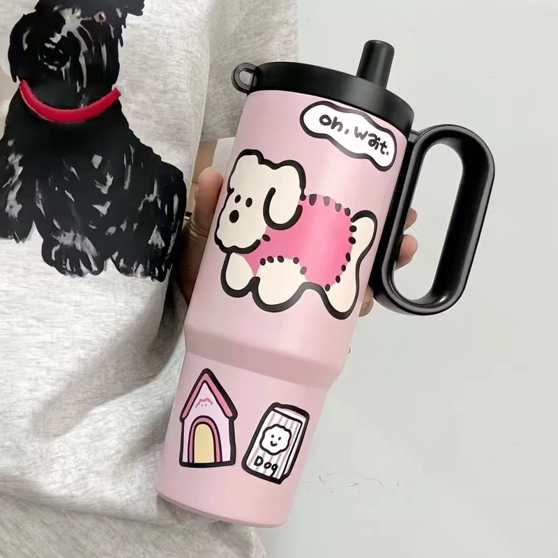 新款高颜值女生大容量冰霸杯316不锈钢保温杯带手柄吸管汽车杯|undefined