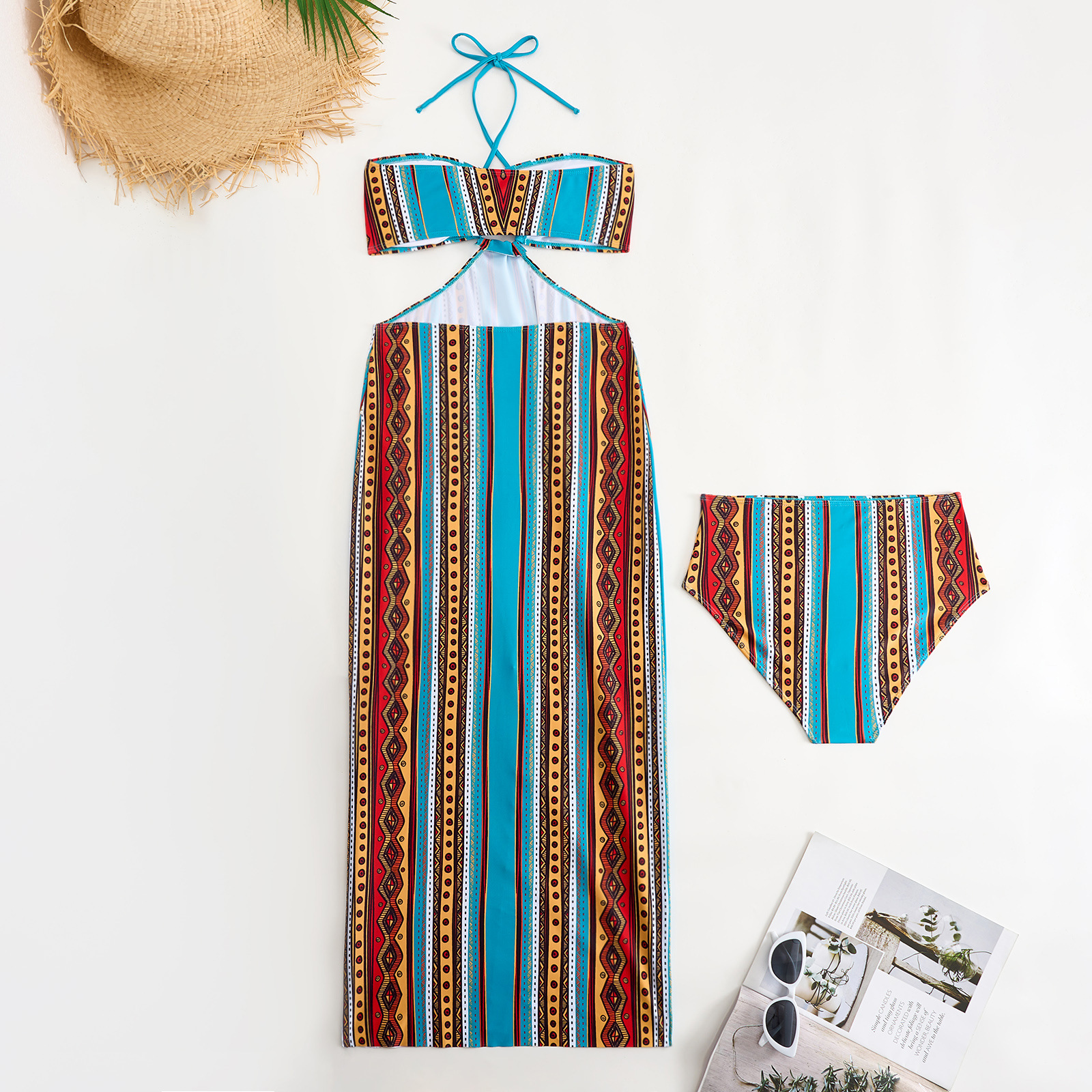 357g Weight Sleeveless Sleeve Length Polyester Fabric Type Regular Top Length One-pieces Tops Type Women's Sexy Printing 2 Pieces Bikinis Swimwear