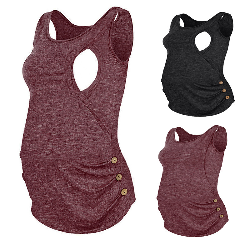 European and American 2021 Amazon AliExpress sleeveless round neck button nursing maternity top T-shirt European and American 2021 Amazon AliExpress sleeveless round neck button nursing maternity top T-shirt