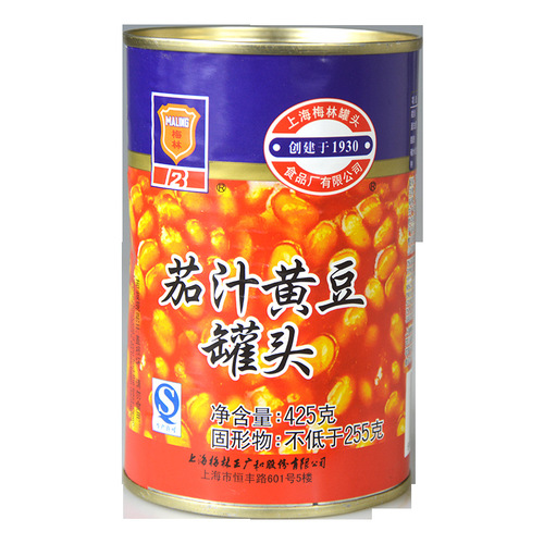 Shanghai Meilin canned tomato sauce and soybeans 425g/can with pull tab ready-to-eat canned braised tomatoes and soybeans with tomato sauce