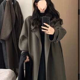 深灰色毛呢外套女秋冬装韩系大码200斤高级感小个子赫本风呢大衣