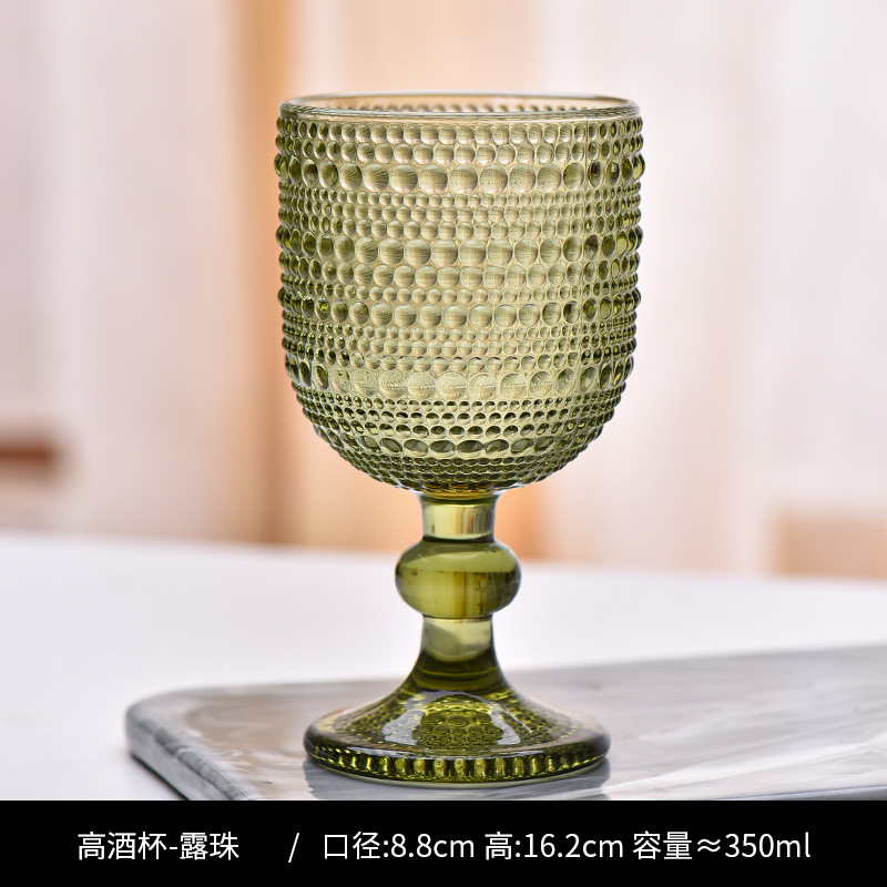 Copa de rayas verticales de vidrio retro europeo, copa de vino tinto, copa de postre alto de helado, copa de vino de frutas de uva de champán casero