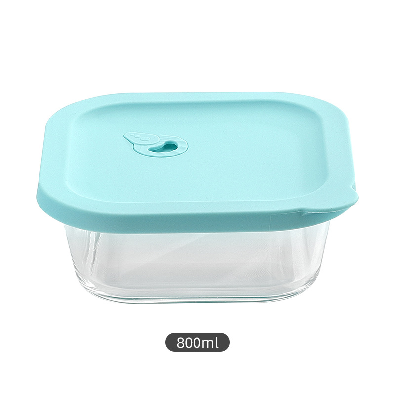 Caja de almuerzo de vidrio de borosilicato cuadrado trabajo horno microondas caja de almuerzo resistente a altas temperaturas refrigerador tapa de silicona de vidrio