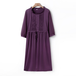 2025 Summer Long Skirt New Retro Loose Casual Lace-Up Three-Quarter Sleeve Slimming Over-The-Knee Dress Straight Skirt for Women