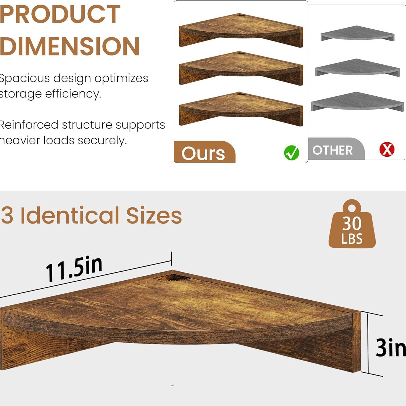 CornerShelf Wall Mount Wood Floating Corner Shelves Estantes de esquina