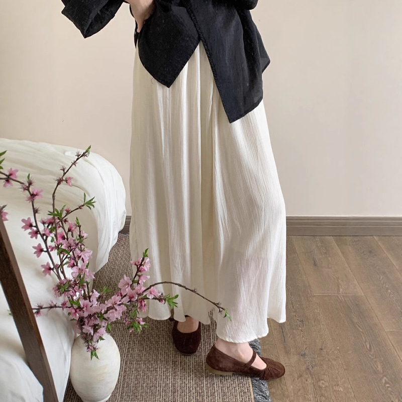 Highly Recommended Textured Pleated Skirt, New Chinese Style Slimming High-Waisted Loose Versatile Long Skirt