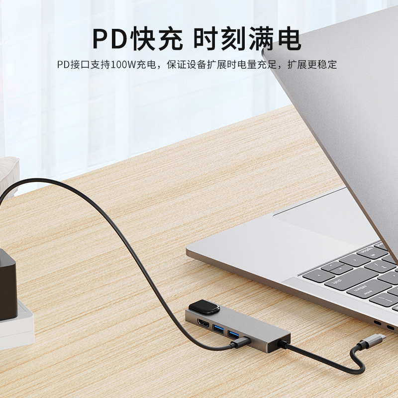 Cross-border manufacturer expansion dock typec network card with the same screen suitable for notebook macbook five-in-one docking station