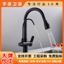 抽拉式水槽飲用水洗菜盆冷熱旋轉三合一不銹鋼廚房水龍頭