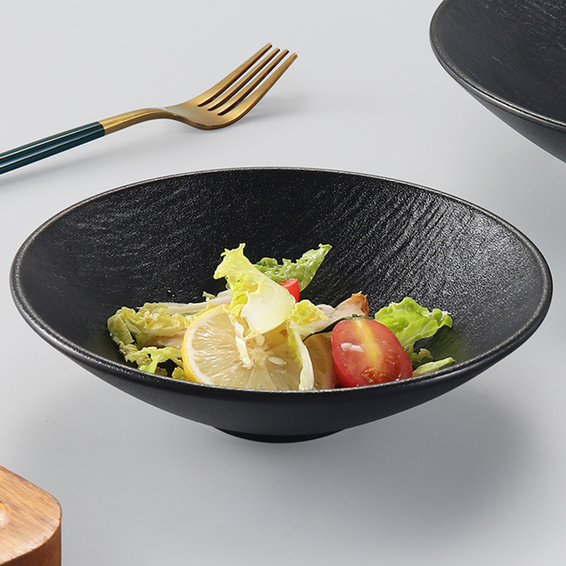 Bowl Frosted Black Commercial melamine Tableware Creative Bark Pattern Noodle Bowl Soup Bowl Bucket Bowl Imitation Porcelain Pointed Bottom Bowl Salad Bowl