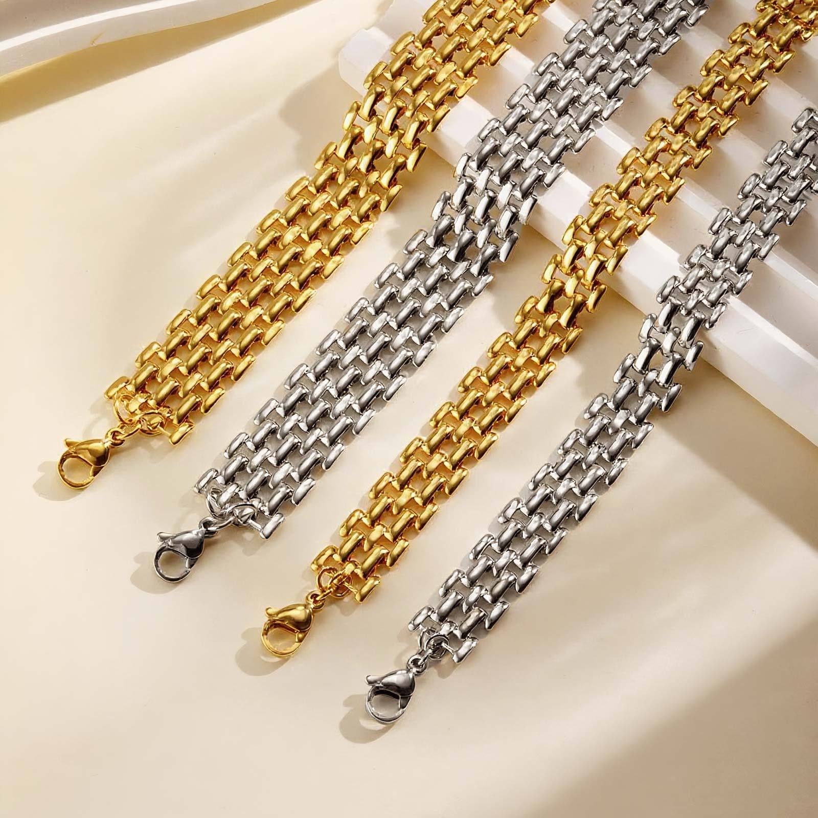 Women's Stainless Steel Double Layer Strap Chain Bracelet Gold Mesh Braided Bracelet