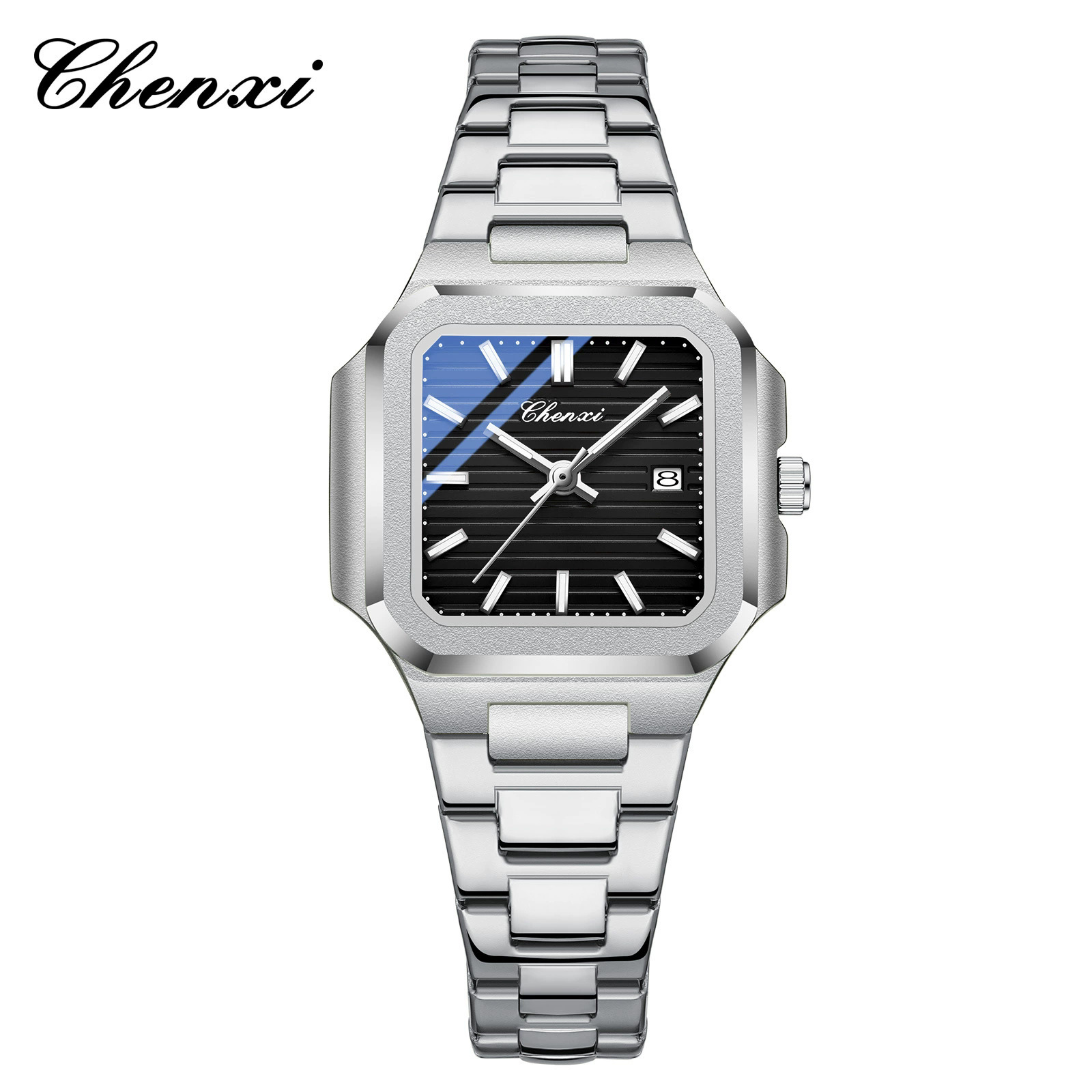 실버 케이스 블랙 스틸 밴드 - 여성용