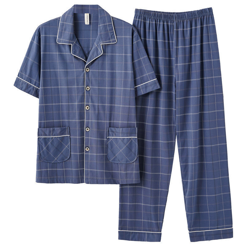 Pijamas de verano de algodón de los hombres pantalones de manga corta de algodón de los hombres de algodón delgado de verano más tamaño de media manga de los hombres homewear