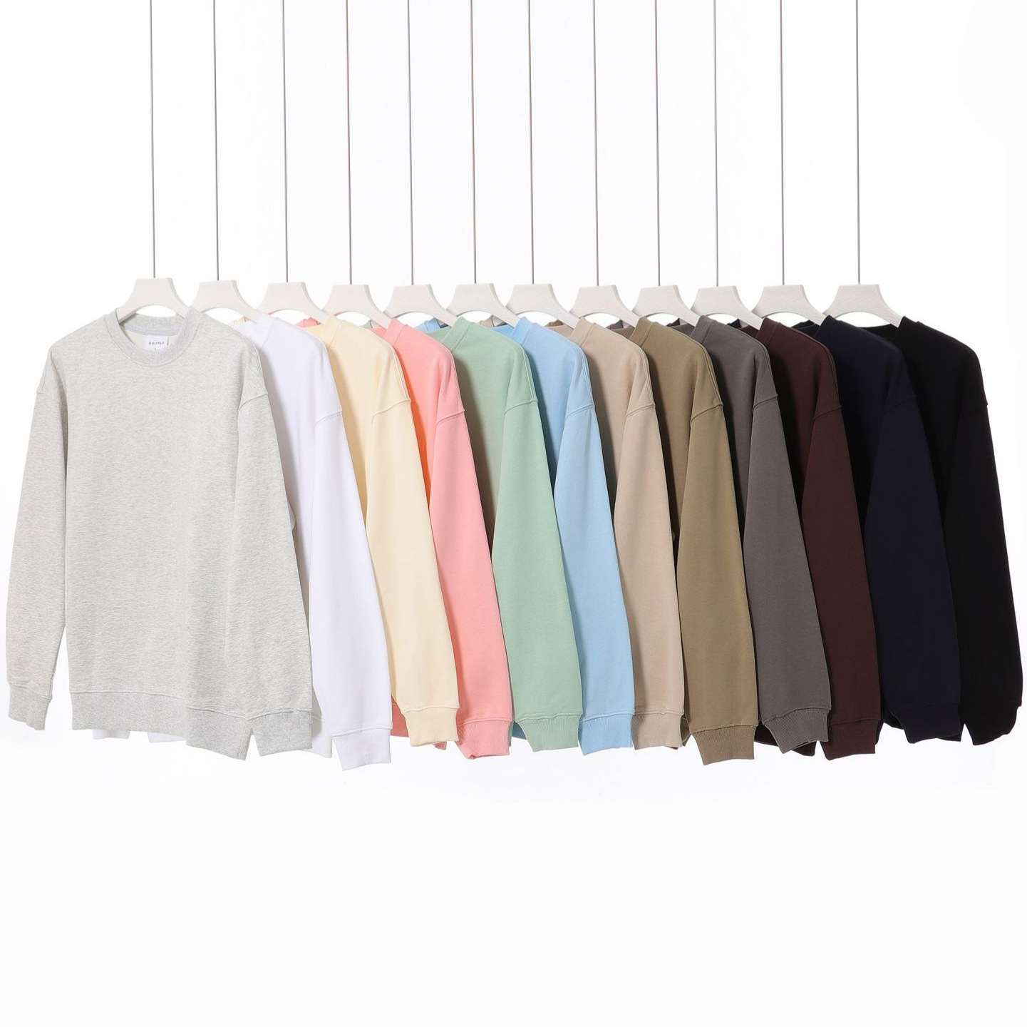 380g combed cotton heavy terry drop shoulder round neck sweater men's fashionable autumn and winter thick solid color long sleeve bottoming shirt women