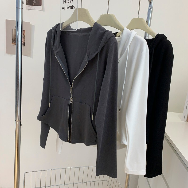 Brand Discount Counter Tail Goods Clearance Price Hooded Drawstring Sweatshirt Women's Loose Slimming Look Double-Ended Zipper Cardigan Jacket Brand Discount Counter Tail Goods Clearance Price Hooded Drawstring Sweatshirt Women's Loose Slimming Look Double-Ended Zipper Cardigan Jacket