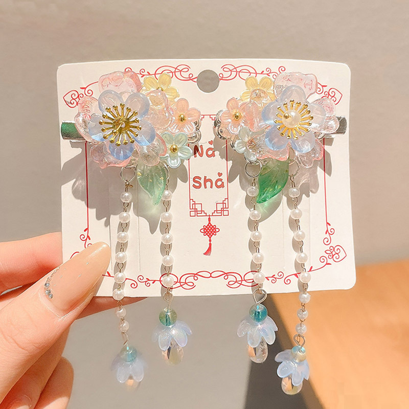 China estilo antiguo tocado de niños super hadas flores perlas clips frillones vestidos antiguos accesorios clips para el pelo