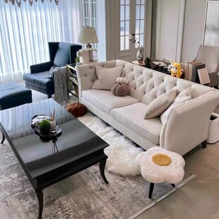 French Retro Combination Sofa Furniture Living Room Three-Seat Sofa with Coffee Table Side Table Tv Cabinet Furniture Customization