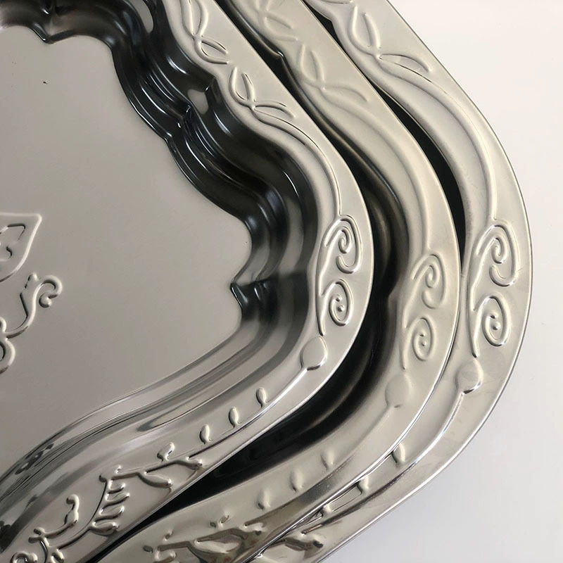Stainless steel rectangular pallet exit pressure flower metal fruit plate relief storage disk decorative plate dry fruit plate cake plate