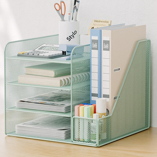Desktop File Storage Rack Office Folder Storage Box Metal Bookend File Rack Multi-Layer File Rack