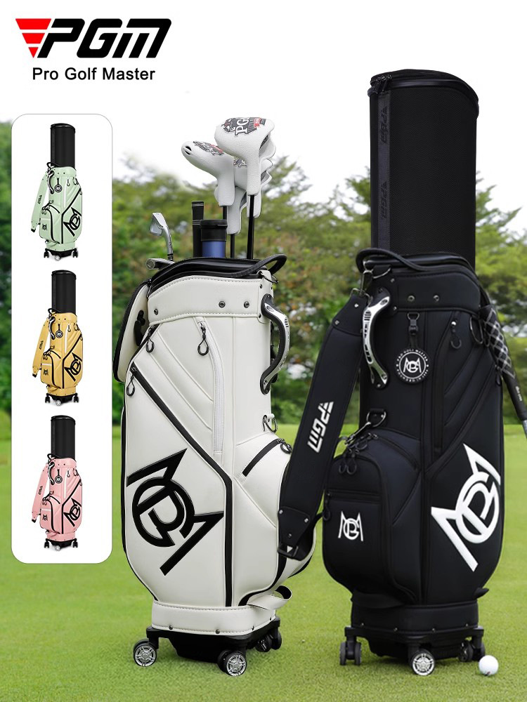 Túi golf PGM vỏ cứng bốn bánh đẩy phẳng, kích thước 127x25x38 cm, chất liệu da siêu mềm cao cấp — QB153-Màu đen, QB153-Màu be, QB153-Màu xanh lá cây, QB153-Màu hồng