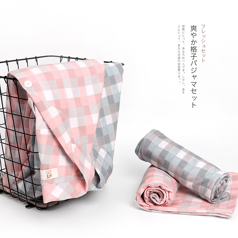 Pijama de primavera y otoño de las mujeres 100% algodón de manga larga hogar desgaste verano fino estilo coreano Plaid fresco traje de dos piezas