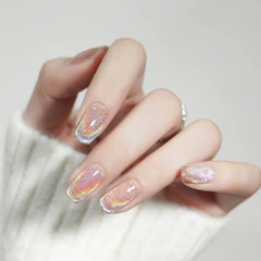 B521 Rainbow Xiaguang medium-length European and American square nails, high-end handmade, gentle, cute, wearable nails, fake nails