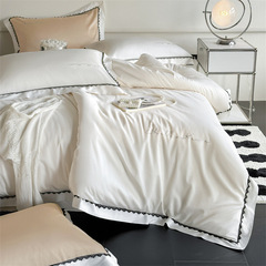 輕奢燙鑽花邊60支長絨棉四件套貢緞純棉被套床單床笠全棉床上用品