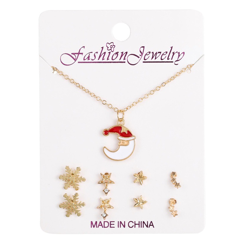 Earrings Necklace Set Crystal Christmas Clavicle Chain Women's Gold Necklace Casual Earrings Stall Accessories Small Earrings