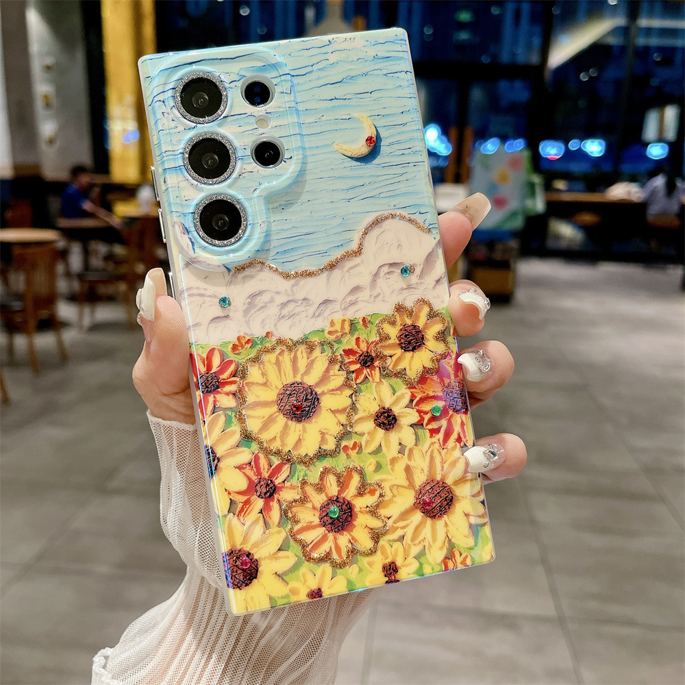 Blaulicht Strass Blumen Handyhülle Für Samsung S25 Ultra_voghion.com
