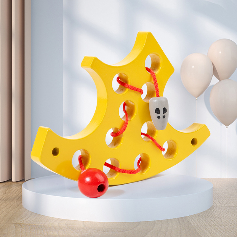 Juguete hecho a mano educativo para niños Botón de cuerda con cordones Juego de coordinación mano-ojo Acción fina Junta de enhebrado