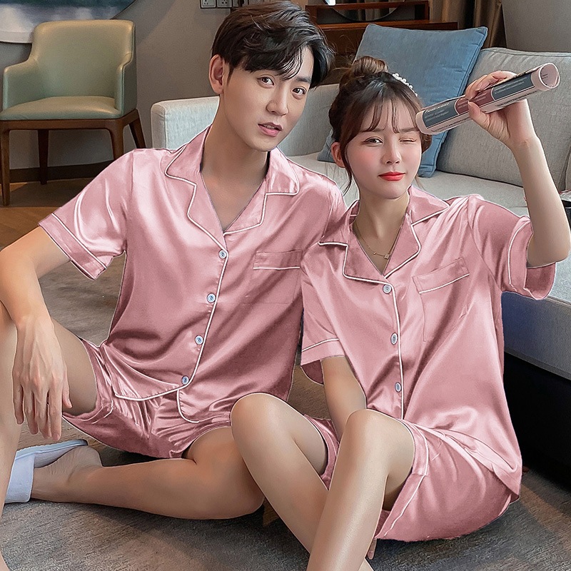Pajamas de pareja de hielo de verano de mangas largas damas cardigan casuales sueltos primavera y otoño hombres de mediana edad ropa para el hogar grande