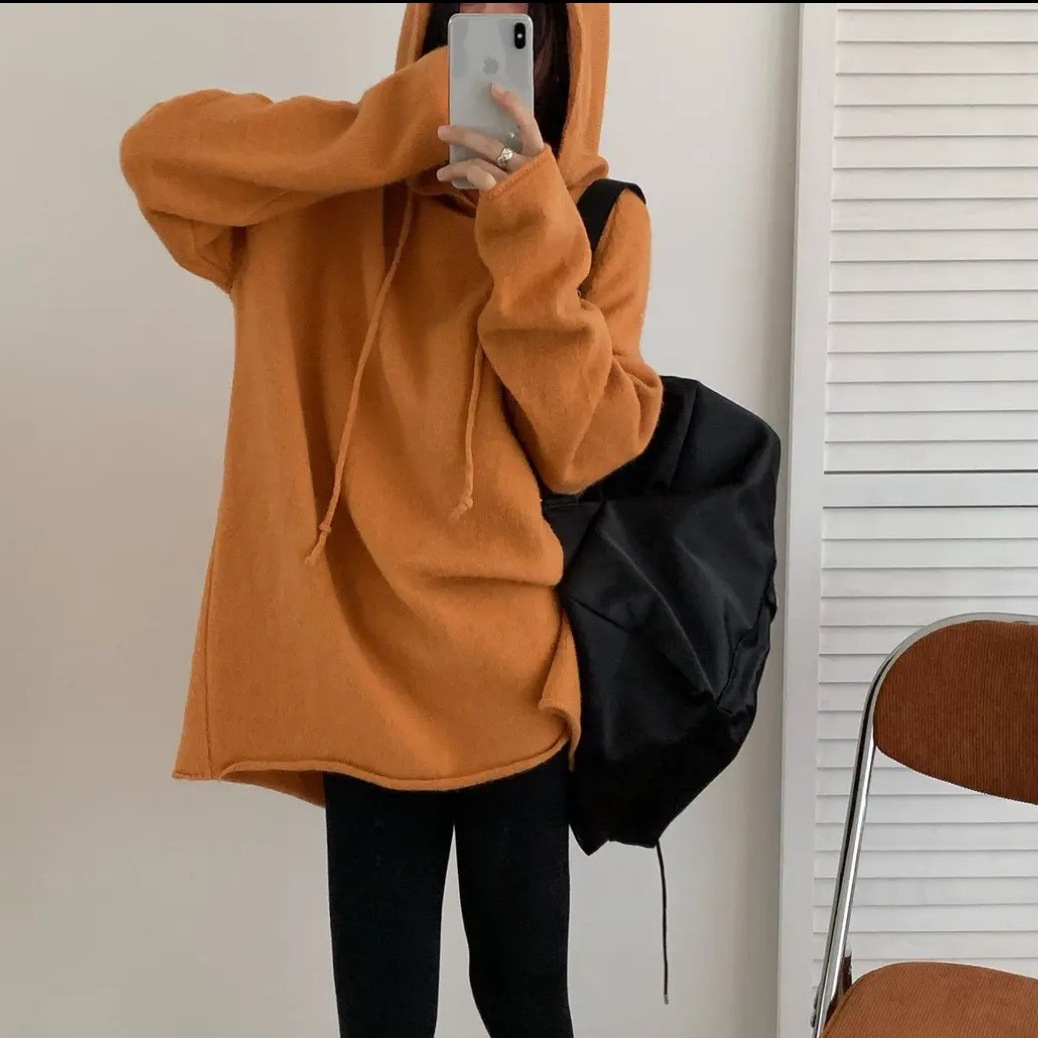 2025 Autumn and Winter New Hooded Lazy Style Soft Waxy Knitwear Women's Korean Style Loose Sweatshirt Versatile Knitted Knitwear Top