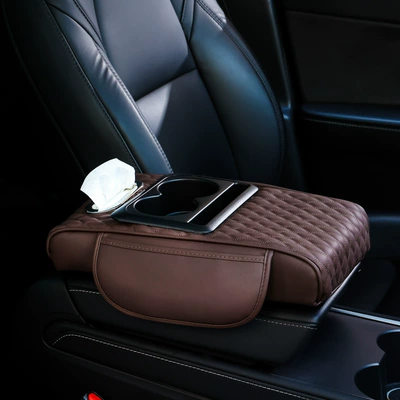 Holder Integrated Pad Storage, Armrest box pad - new-four-in-one-small-rhombus-brown-color