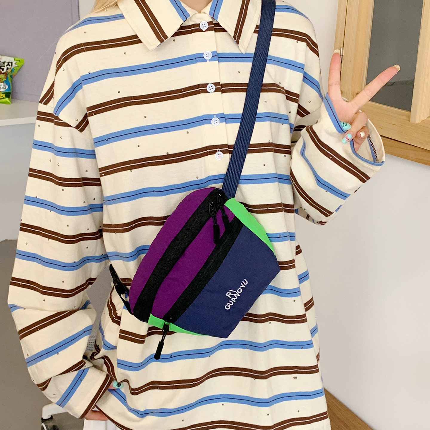 Bolsa de hombro japonesa para niños personalidad ocio al aire libre dopamina contraste de color niños mochila de moda para padres e hijos