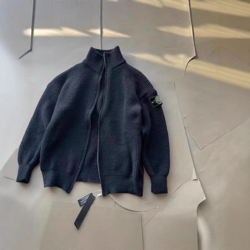 Foreign Trade Stone Cardigan Knitwear Autumn and Winter Heavyweight Couple Knitted Stand Collar Loose Zipper Knitwear Men's and Women's Jackets