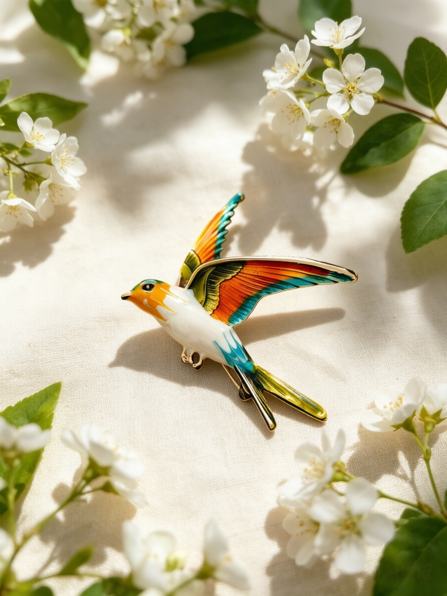 Chinese-Style Retro Enamel Animal Brooch, Elegant and Luxurious Swallow Brooch, Bird Pin, Versatile Clothing Accessory, in Stock