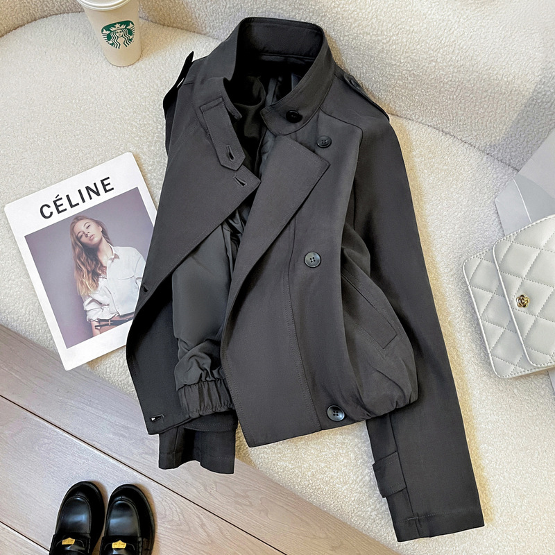 Petite Gray Short Windbreaker for Women 2025 Spring and Autumn New British Style Casual Elegant Commuter Jacket