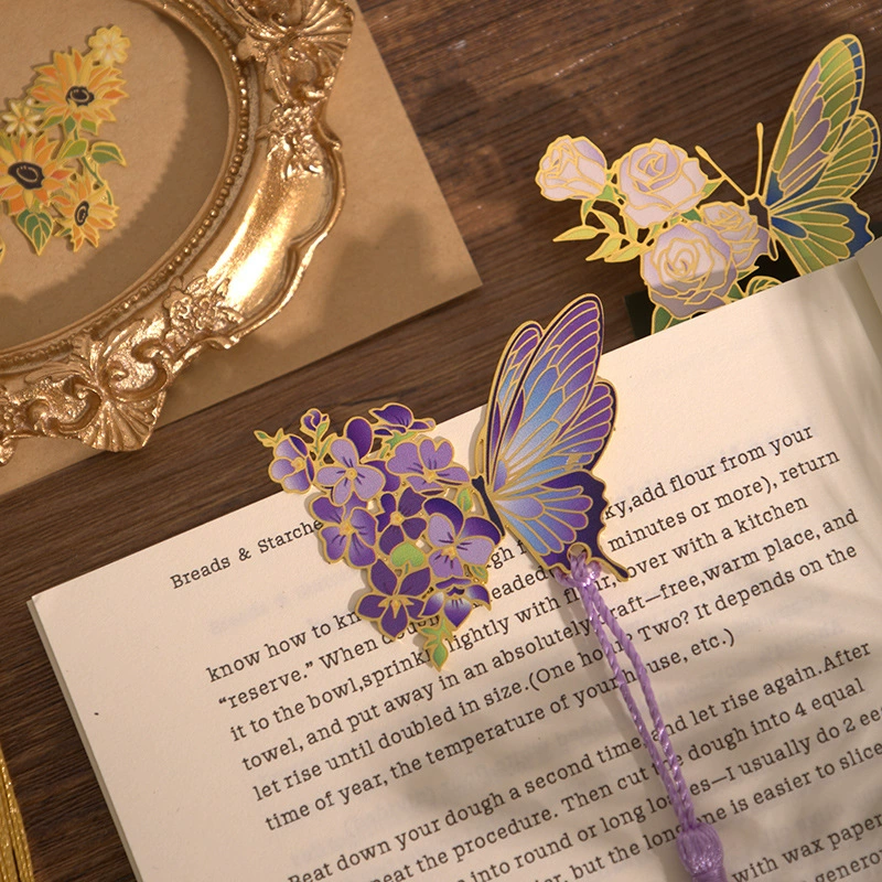 Chinese style literary exquisite tassel butterfly hollow bookmark butterfly love flower metal bookmark series festival gifts