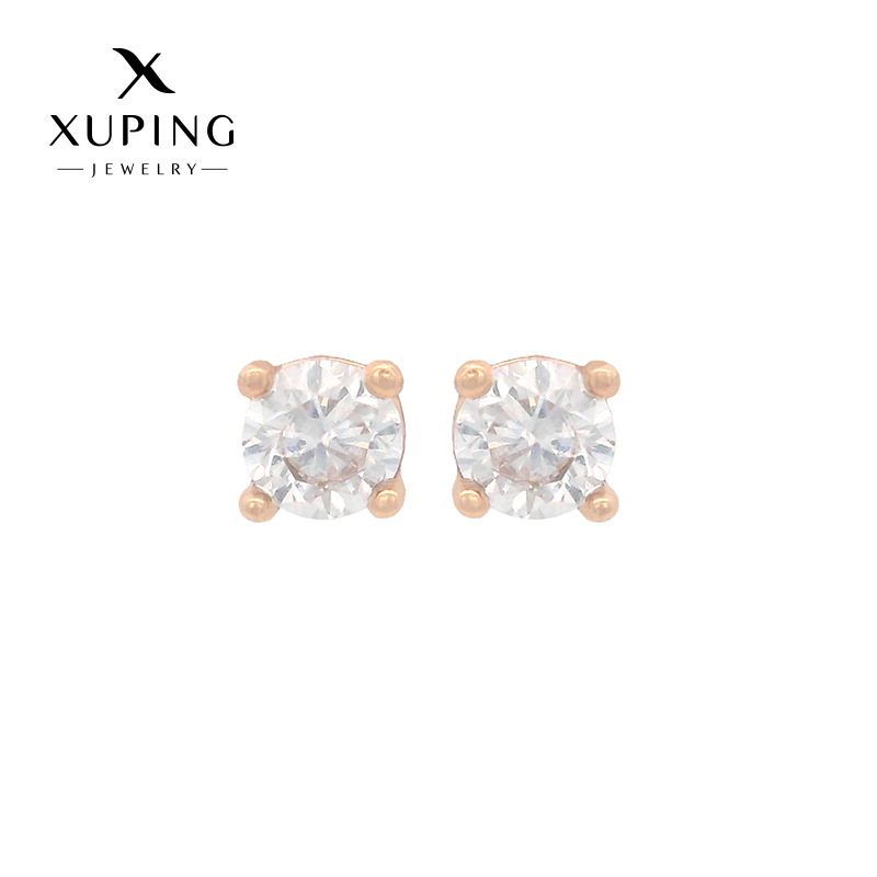 Pendientes de Joyería Xuping, Modernos, Sencillos, de Lujo Ligero, con Gema Artificial de Cuatro Puntas, Pequeños, Tipo Broche, Venta al Por Mayor, En Stock