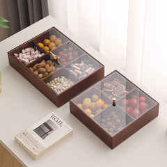 New Chinese Style Nut Snack Storage Box Living Room Home Use New Year Divided Dry Fruit Box Melon Seed Candy Box Solid Wood Fruit Plate