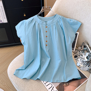Girls' 2024 Summer New Fresh Doll Shirt for Older Girls with Stylish Flutter Sleeves