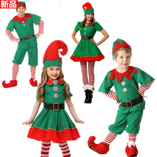 Children's Men's and Women's Christmas Costume Halloween Costume Adult Christmas Elf Green Costume cosplay Kid Costume Festival