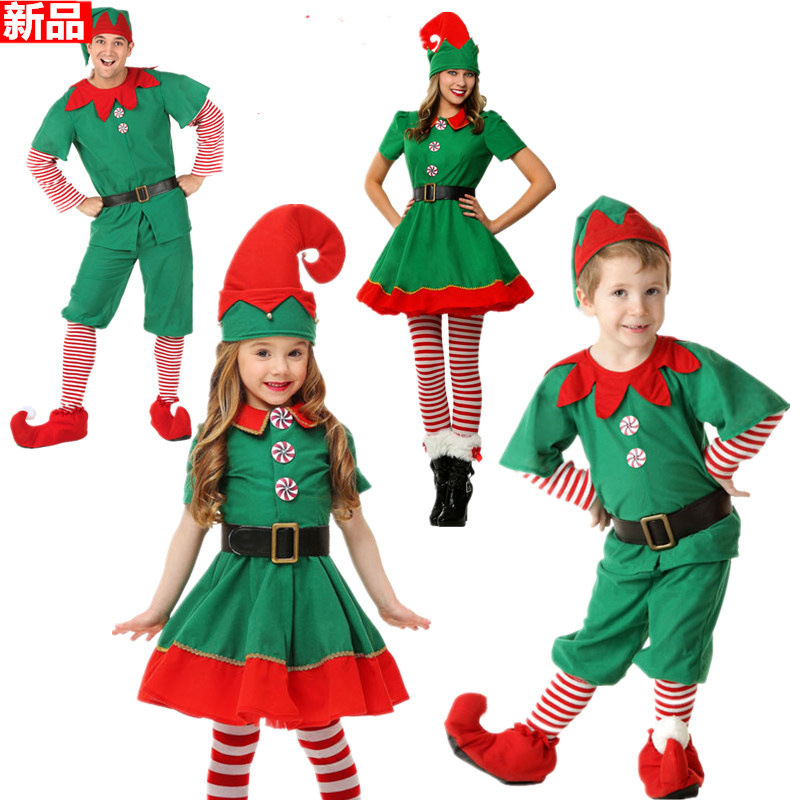 子供男女クリスマス服ハロウィン衣装大人クリスマスエルフ緑衣装コスプレ親子服祭り|undefined