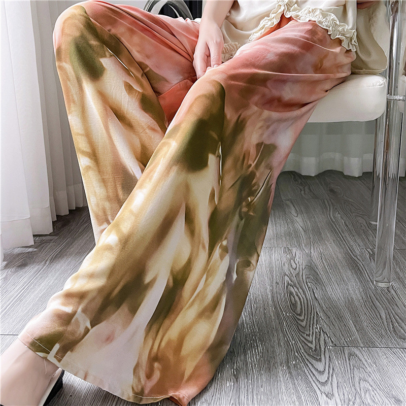 Pantalones de pijama de seda de algodón para mujer Pantalones de pierna ancha casuales impresos de dibujos animados delgados de verano las mujeres embarazadas pueden usar pantalones de comercio exterior pantalones de una sola capa