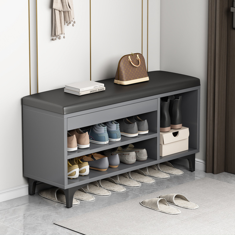 Taburete de zapatos de puerta doméstica se puede sentar en el estante de zapatos, cojín de paquete suave, lujo ligero, nuevo tipo de almacenamiento en la puerta para usar taburetes de zapatos